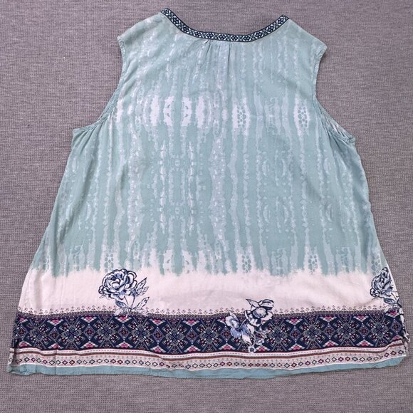 DR2 Womens Tunic Top Blue Sleeveless Tie Dyed Rose Rayon Tie Fringe Boho Size 2X - Picture 4 of 12